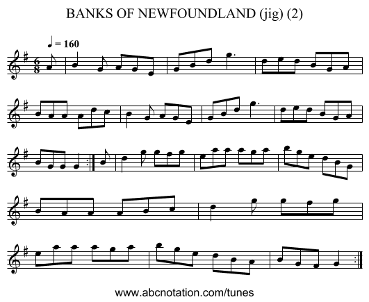 BANKS OF NEWFOUNDLAND (jig) (2) - staff notation