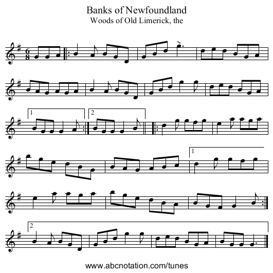 Banks of Newfoundland - staff notation