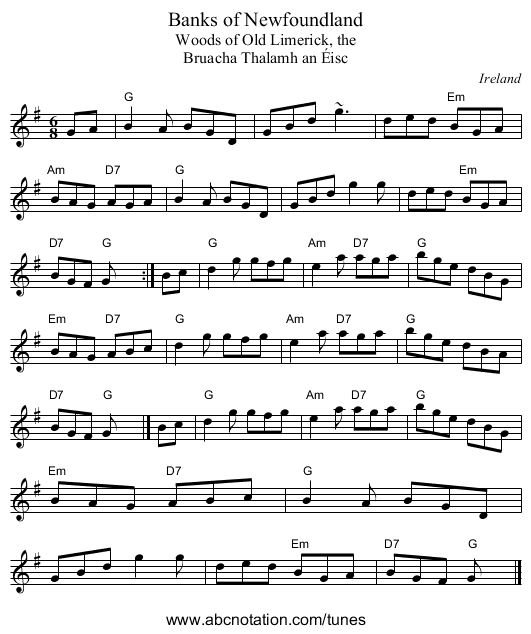 Banks of Newfoundland - staff notation