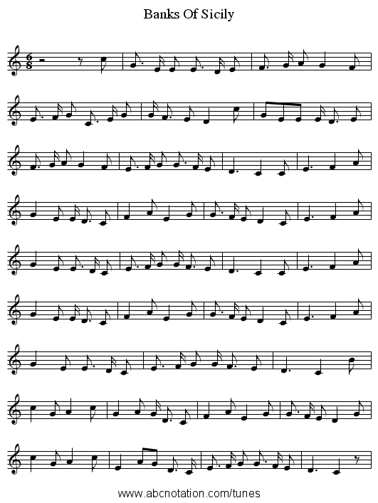 Banks Of Sicily - staff notation