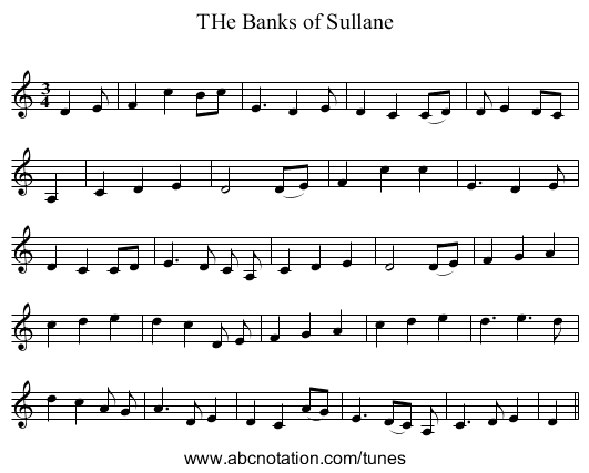 Banks of Sullane, THe - staff notation