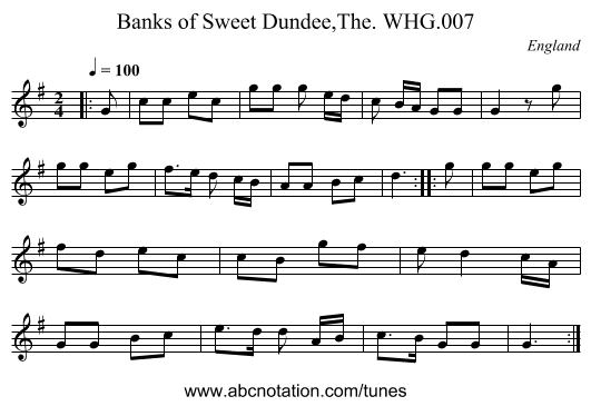 Banks of Sweet Dundee,The. WHG.007 - staff notation
