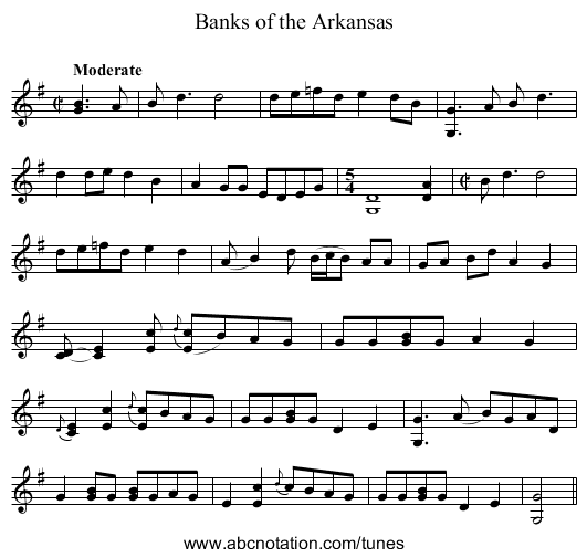 Banks of the Arkansas - staff notation