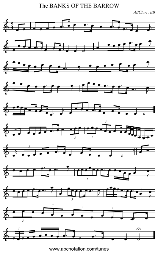 BANKS OF THE BARROW, The - staff notation