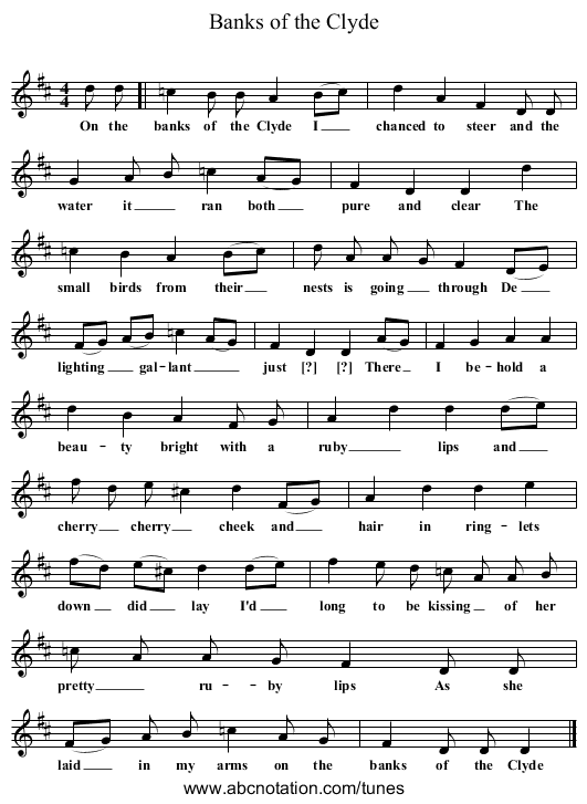 Banks of the Clyde - staff notation