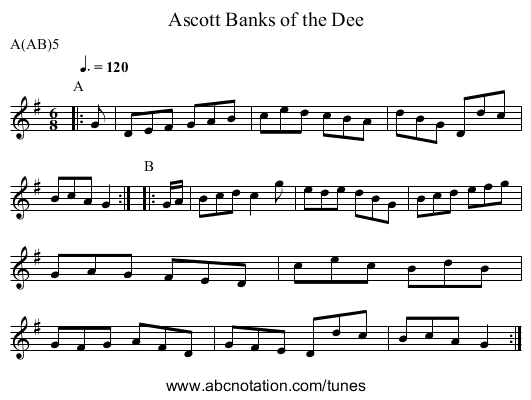Banks of the Dee, Ascott - staff notation