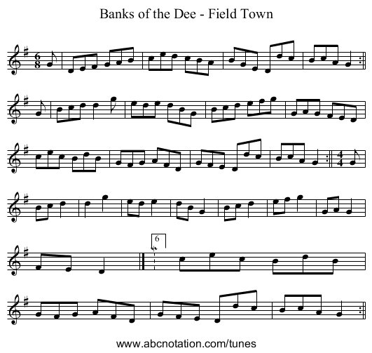Banks of the Dee - Field Town - staff notation