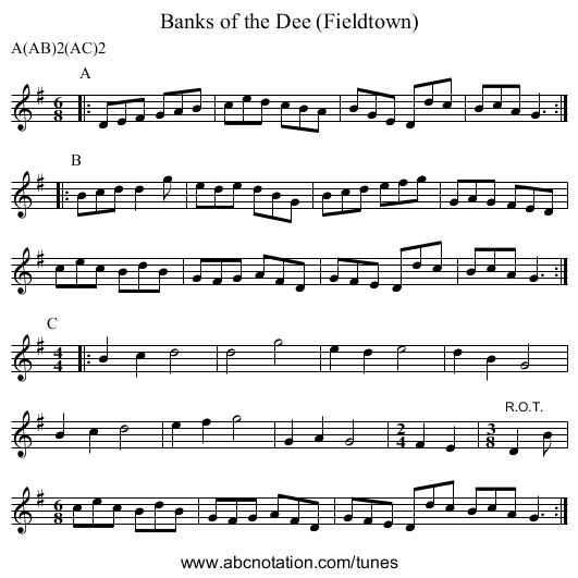 Banks of the Dee (Fieldtown) - staff notation