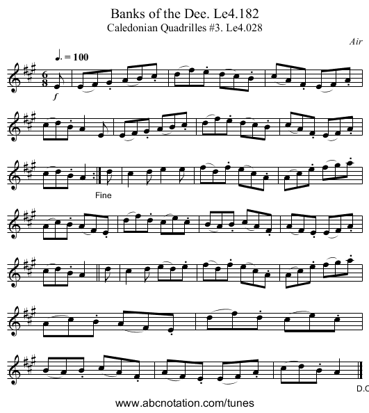 Banks of the Dee. Le4.182 - staff notation