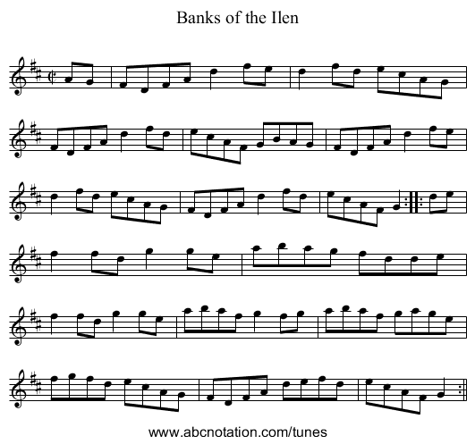 Banks of the Ilen - staff notation
