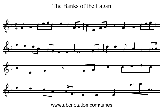 Banks of the Lagan, The - staff notation