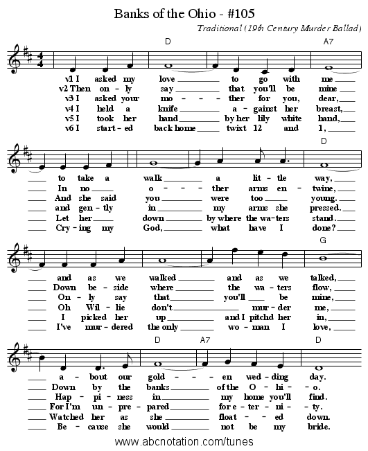 Banks of the Ohio - #105 - staff notation