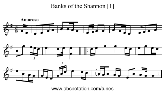 Banks of the Shannon [1] - staff notation