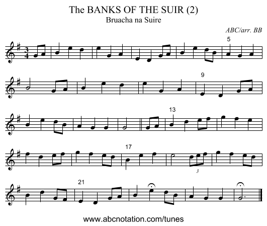 BANKS OF THE SUIR (2), The - staff notation