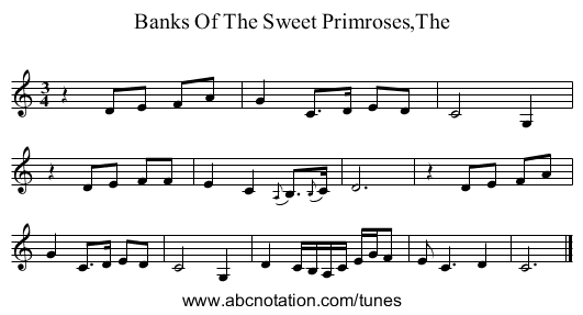 Banks Of The Sweet Primroses,The - staff notation