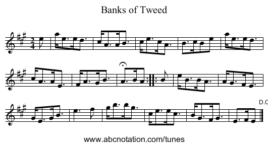 Banks of Tweed - staff notation
