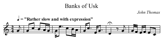Banks of Usk - staff notation