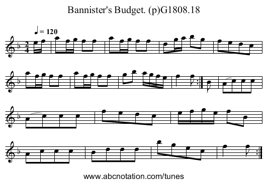 Bannister's Budget. (p)G1808.18 - staff notation