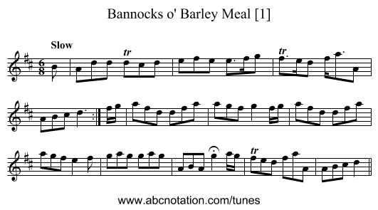 Bannocks o' Barley Meal [1] - staff notation