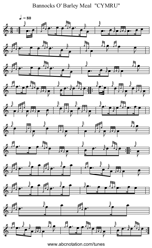 Bannocks O' Barley Meal  CYMRU - staff notation