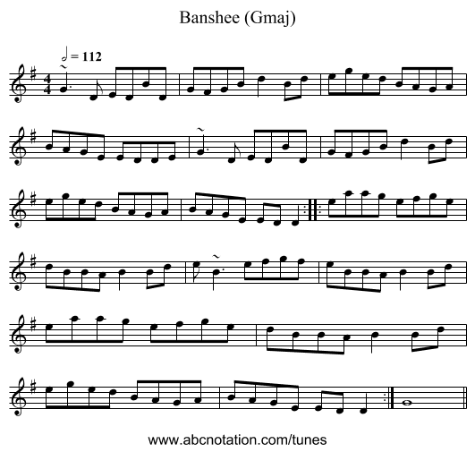 Banshee (Gmaj) - staff notation