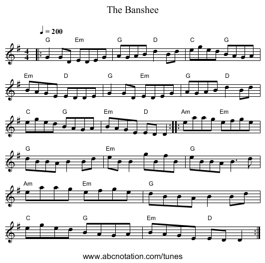 Banshee, The - staff notation