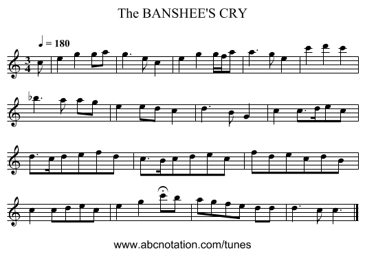 BANSHEE'S CRY, The - staff notation
