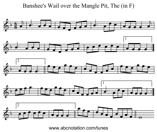 Banshee's Wail over the Mangle Pit, The (in F) - staff notation