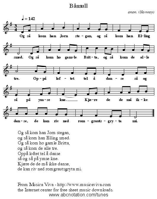 B&aring;nsull - staff notation