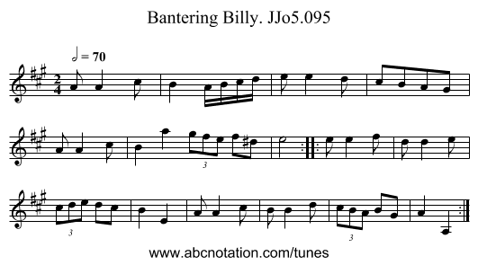 Bantering Billy. JJo5.095 - staff notation