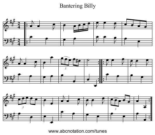 Bantering Billy - staff notation