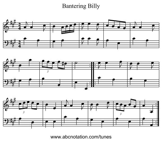 Bantering Billy - staff notation