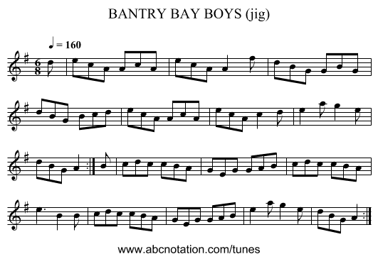 BANTRY BAY BOYS (jig) - staff notation