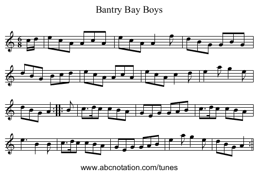 Bantry Bay Boys - staff notation