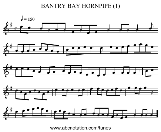 BANTRY BAY HORNPIPE (1) - staff notation