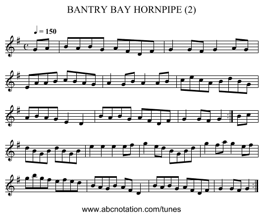 BANTRY BAY HORNPIPE (2) - staff notation