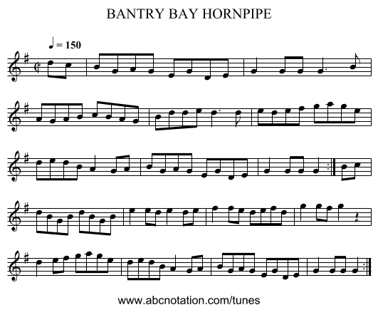 BANTRY BAY HORNPIPE - staff notation
