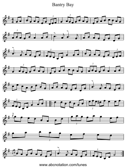 Bantry Bay - staff notation