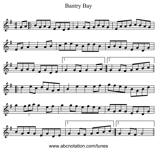 Bantry Bay - staff notation