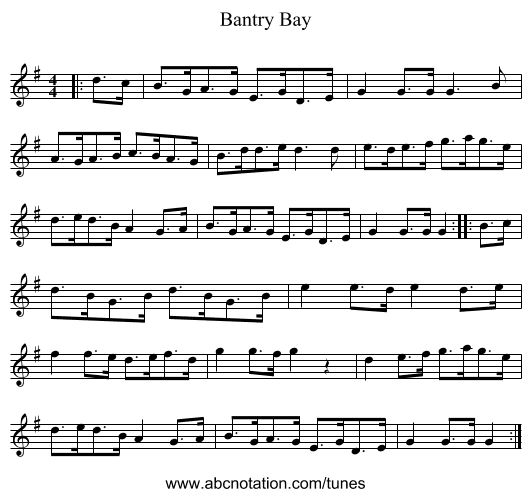 Bantry Bay - staff notation