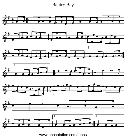 Bantry Bay - staff notation