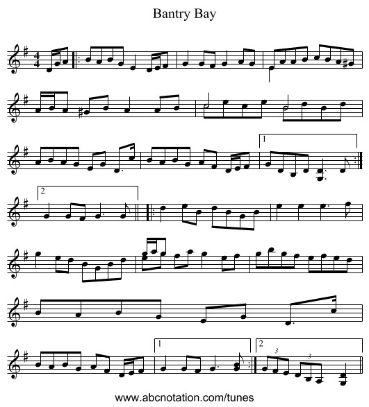 Bantry Bay - staff notation