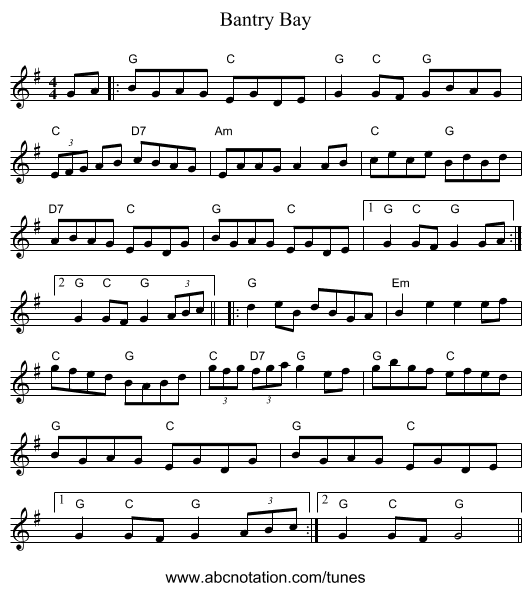 Bantry Bay - staff notation