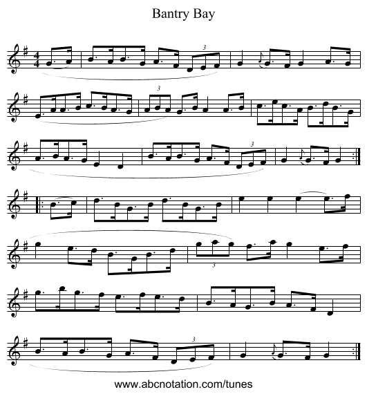 Bantry Bay - staff notation