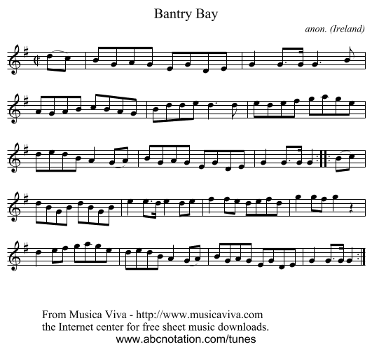 Bantry Bay - staff notation
