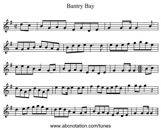 Bantry Bay - staff notation