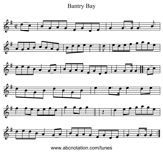 Bantry Bay - staff notation