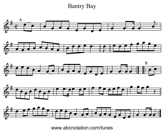 Bantry Bay - staff notation