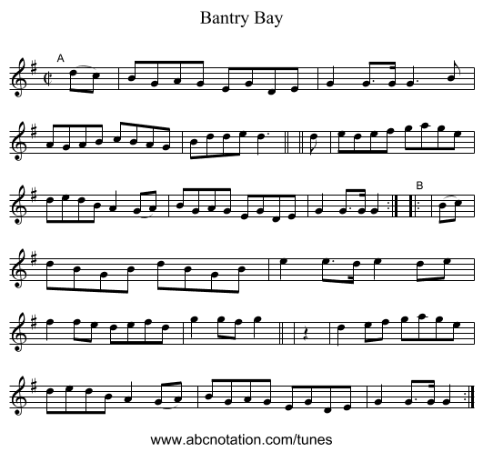 Bantry Bay - staff notation