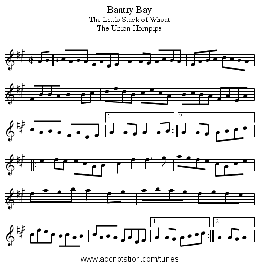 Bantry Bay - staff notation